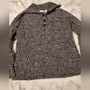 Vintage Liz Claiborne Ribbed Collared Winter Sweater Black/White Size XL